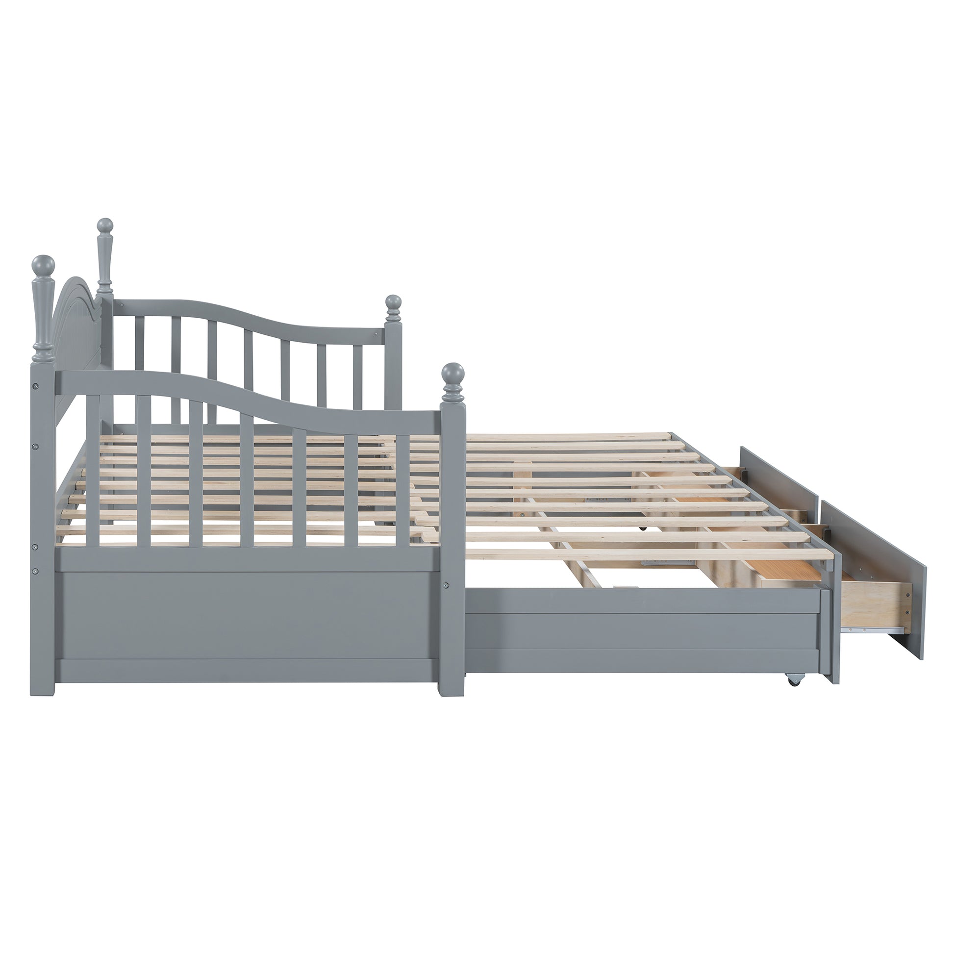 Wooden Twin Size Daybed With Twin Size Trundle, Extendable Daybed With Two Storage Drawers,Gray Expected Arrival Time:9.12 Twin Gray Wood