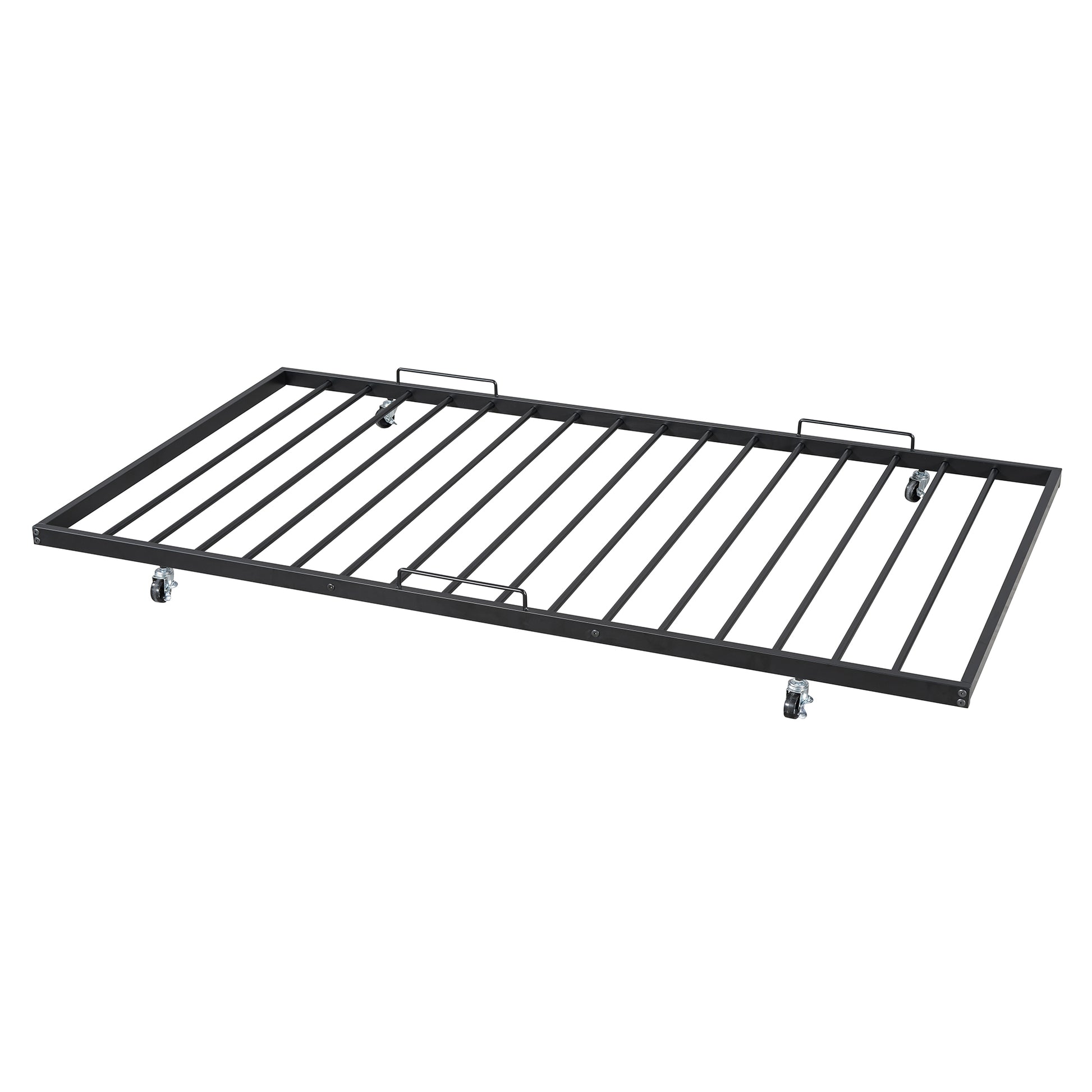 Full Size Metal Platform Bed With Twin Size Trundle,House Shaped Headboard Design, Black Full Black Metal