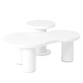 Easy Assembly Nesting Coffee Table Set Of 2, Cream Style Cloud Coffee Table With Round Small Side Table, Irregular Center Table With Thick Legs For Living Room, White, 39.3''X 13.7'', 15.7'' White