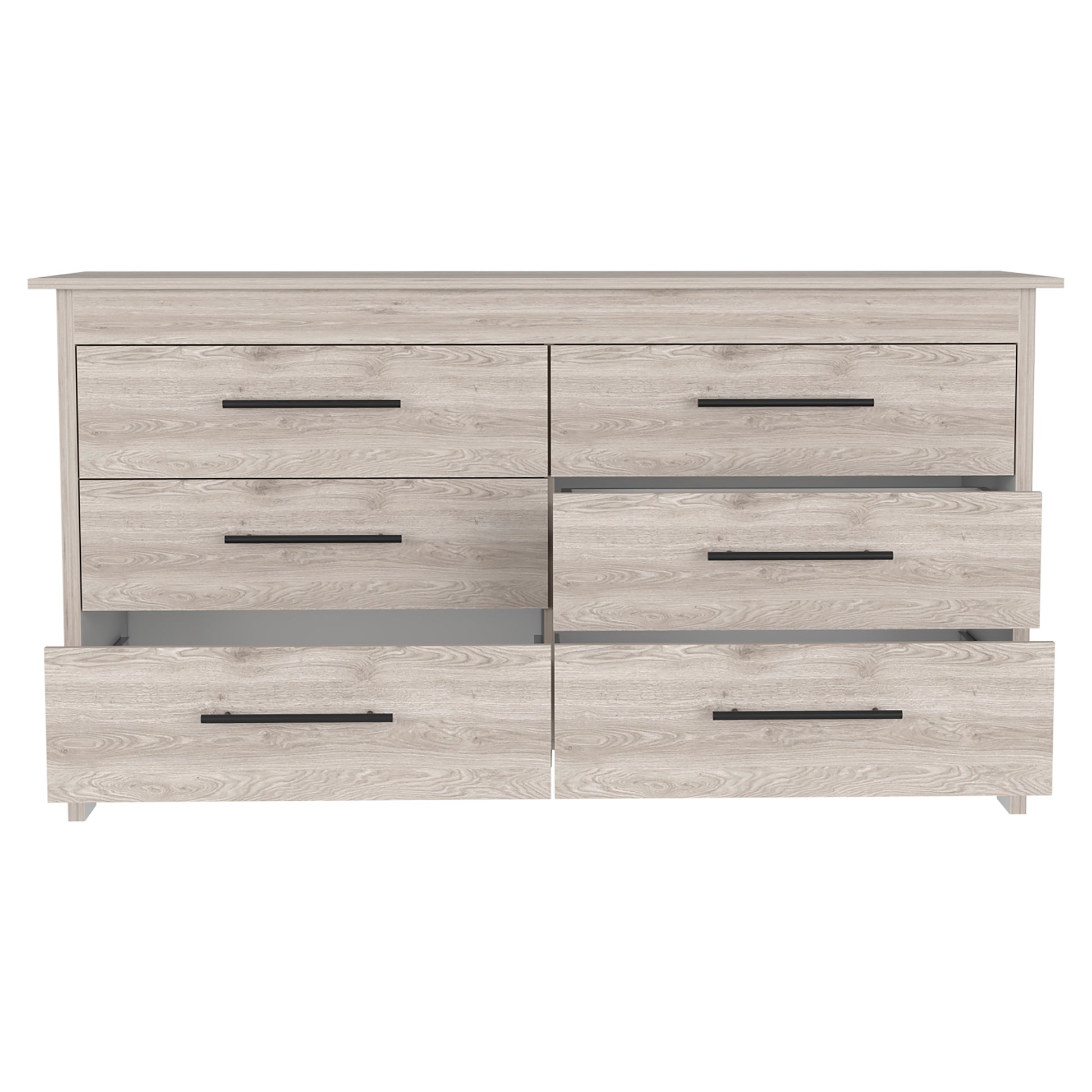 Double Dresser, Four Legs, 6 Drawer, Superior Top, Light Gray Light Gray Solid Wood Mdf Engineered Wood