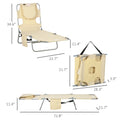 Outsunny Folding Beach Lounge Chair With Face Hole And Arm Slots, 5 Level Adjustable Sun Lounger Tanning Chair With Pillow For Patio, Garden, Beach, Pool, Beige Beige Oxford Fabric