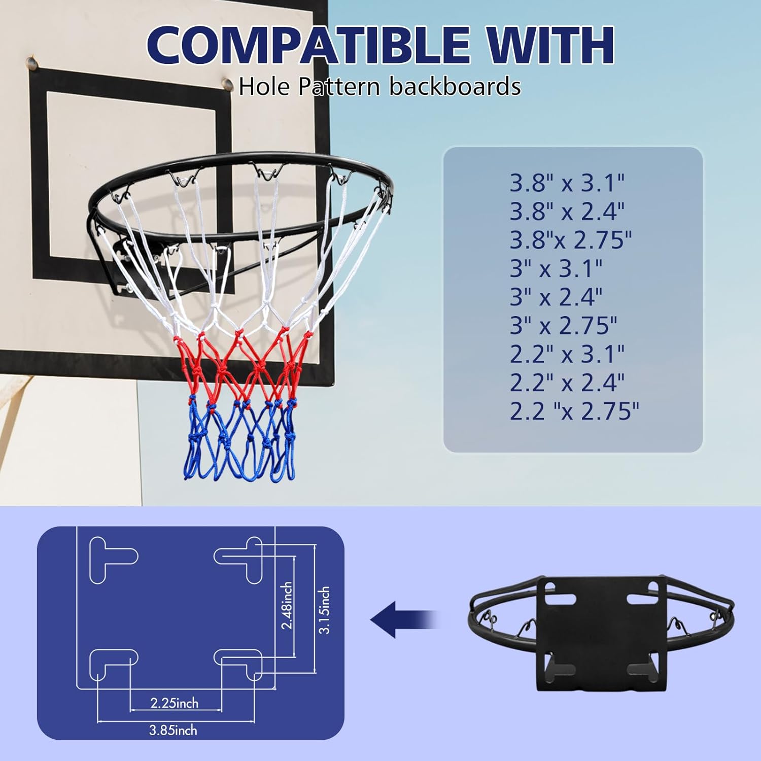 Basketball Rim Replacement Standard 18" Steel Rim Wall Mounted Basketball Goal Hoop With Net For Indoor Outdoor Black Balls Sports Black Iron