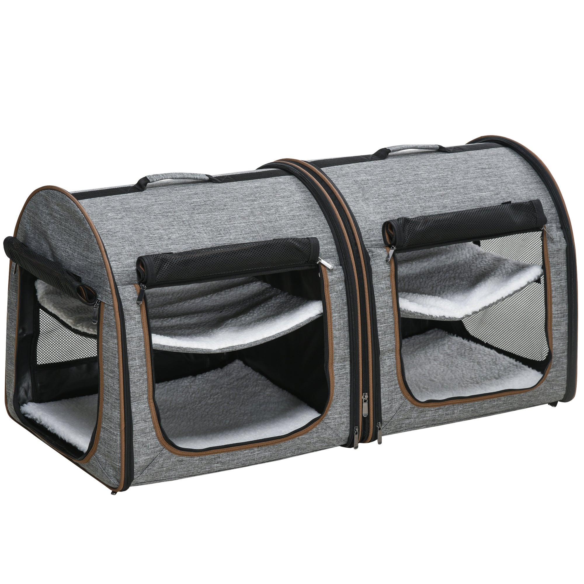 PawHut 39" Portable Soft Sided Pet Cat Carrier with gray-polyester