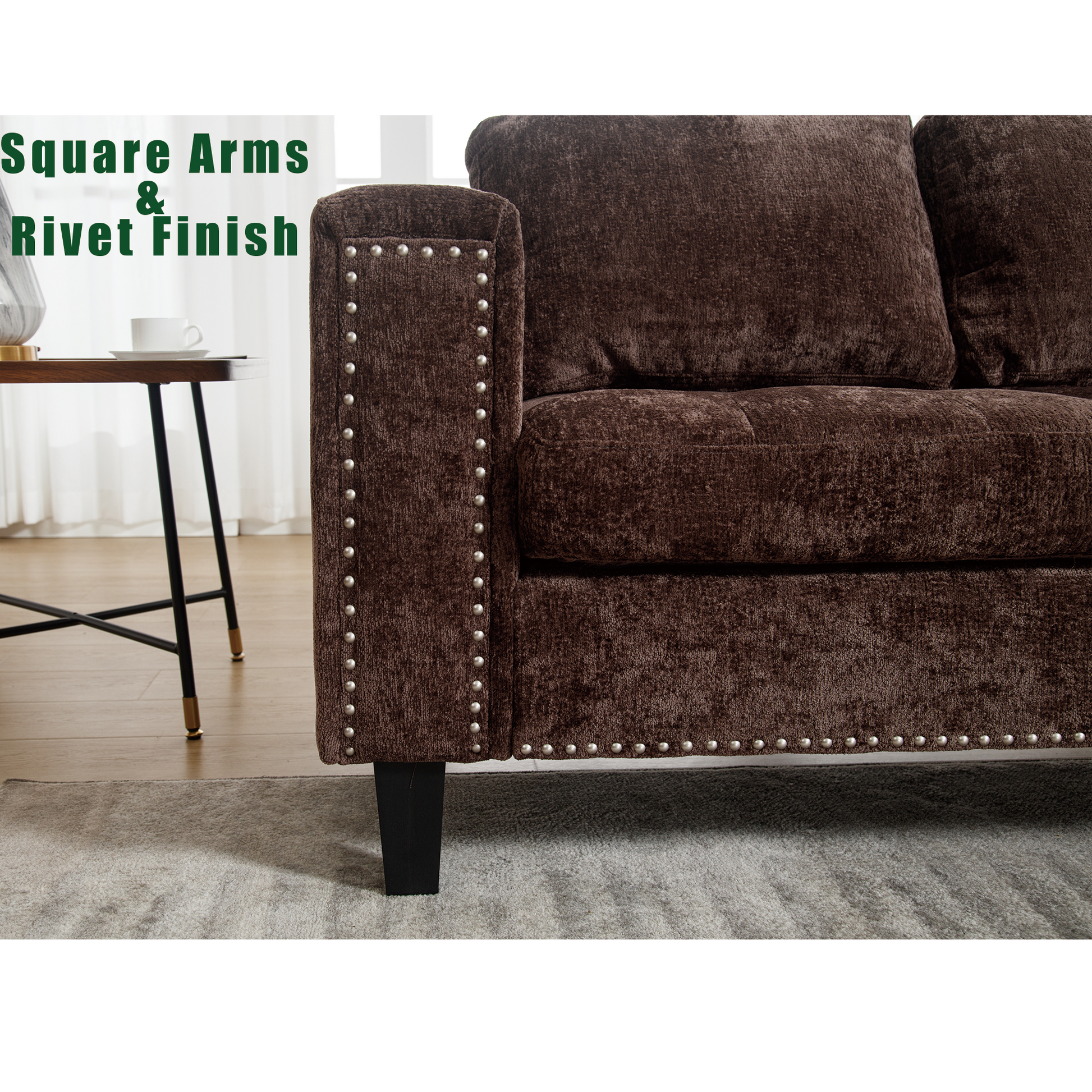 Arrived 5 Seat Modular Sofa,With Storage Ottoman, Convertible Sectional Sofa, L Shaped Couchreversible Chaise ,Riveted Sofa,Chenille, Brown Brown Polyester Wood Primary Living Space Medium Soft Cushion Back Modern Square Arms Foam Metal & Wood 5 Seat