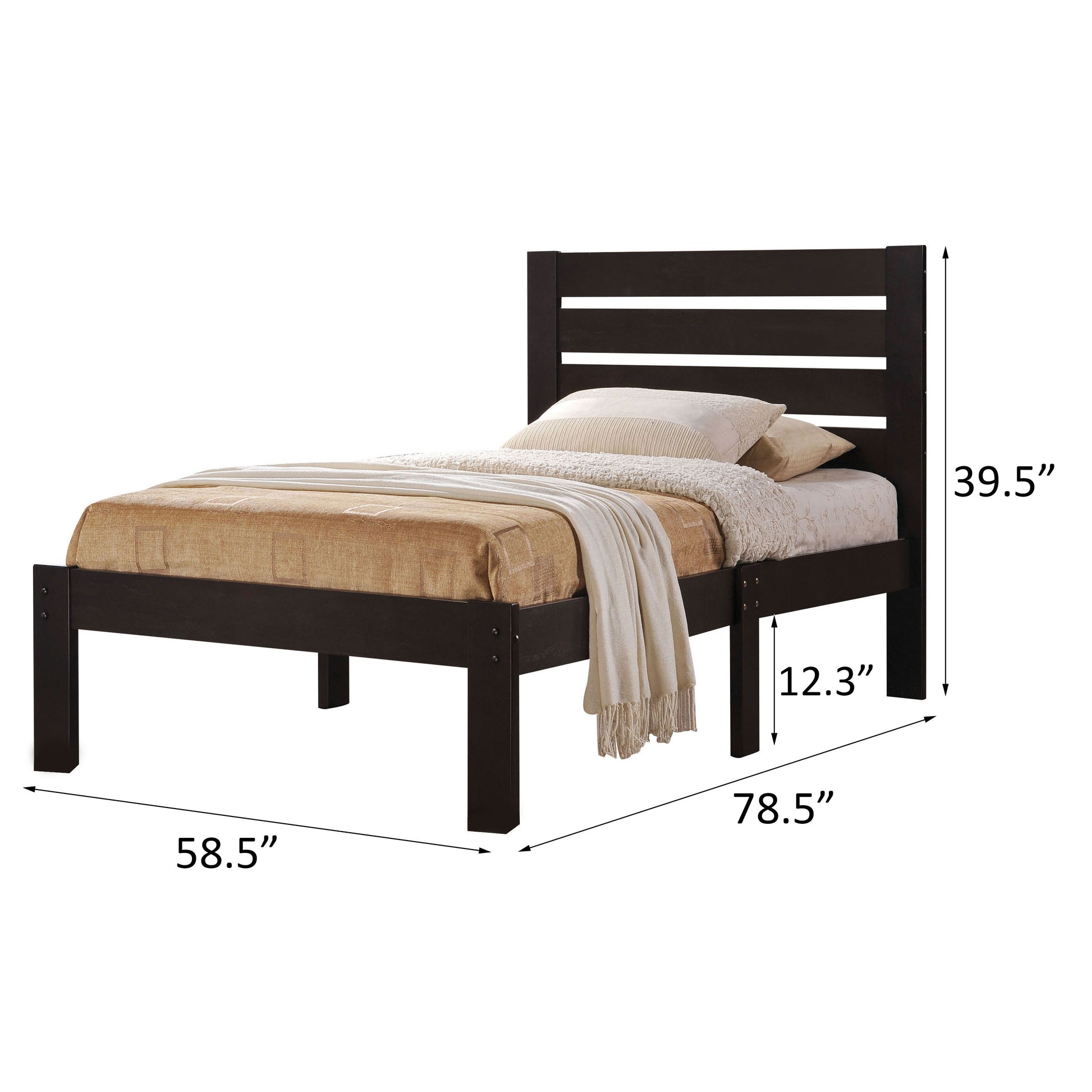 Espresso Platform Bed With Slat Headboard Full Espresso Wood Espresso Bedroom Transitional Poplar Wood