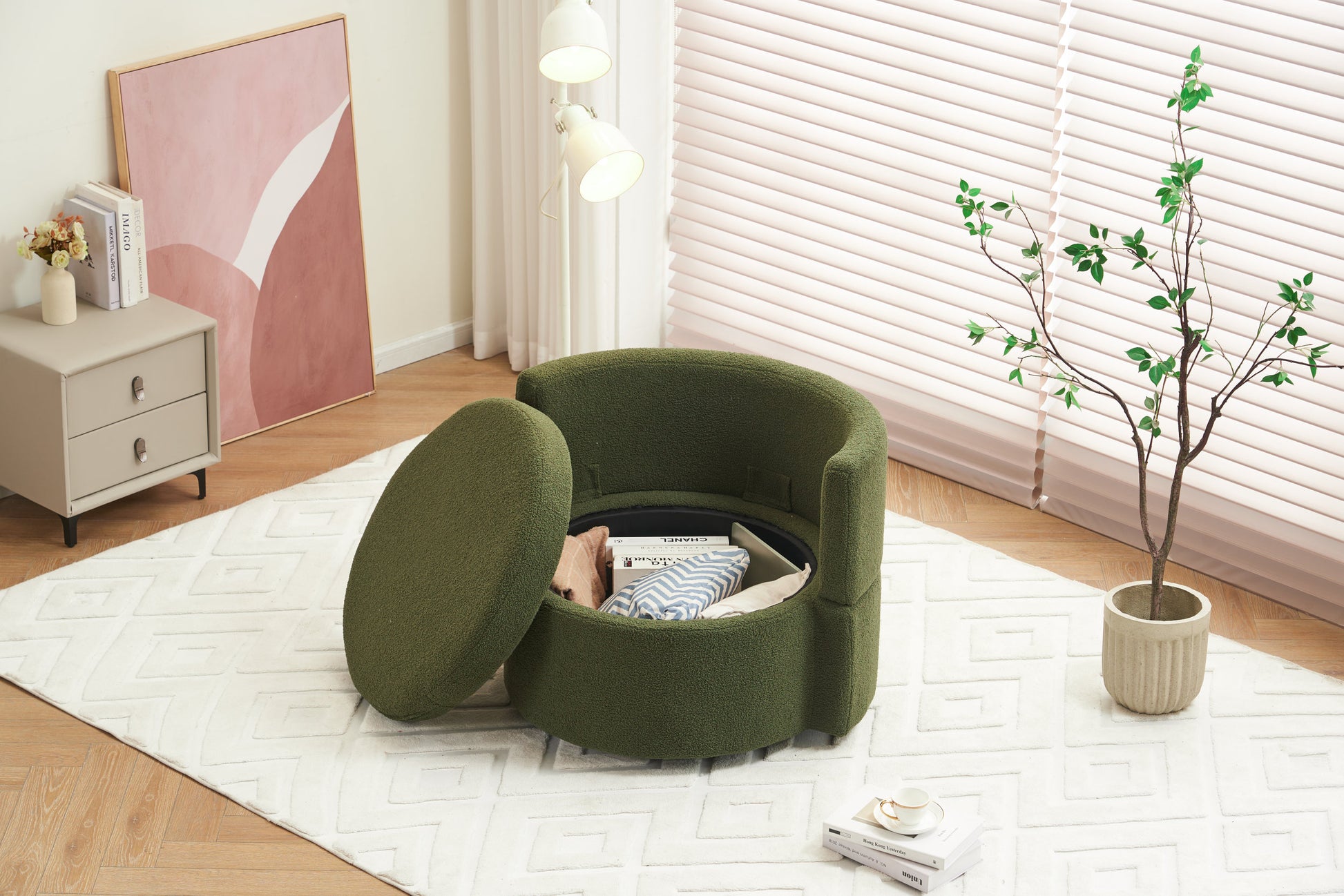 029 Teddy Fabric Swivel And Storage Chair With Back Cushion For Living Room,Green Green Primary Living Space Modern Foam Teddy