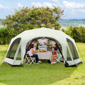 Outsunny 20 Person Camping Tent, Outdoor Cabin Tent Tent With 2 Doors, Screen Room, Family Dome Tent For Hiking, Backpacking, Traveling, Easy Set Up, Cream Cream White Steel