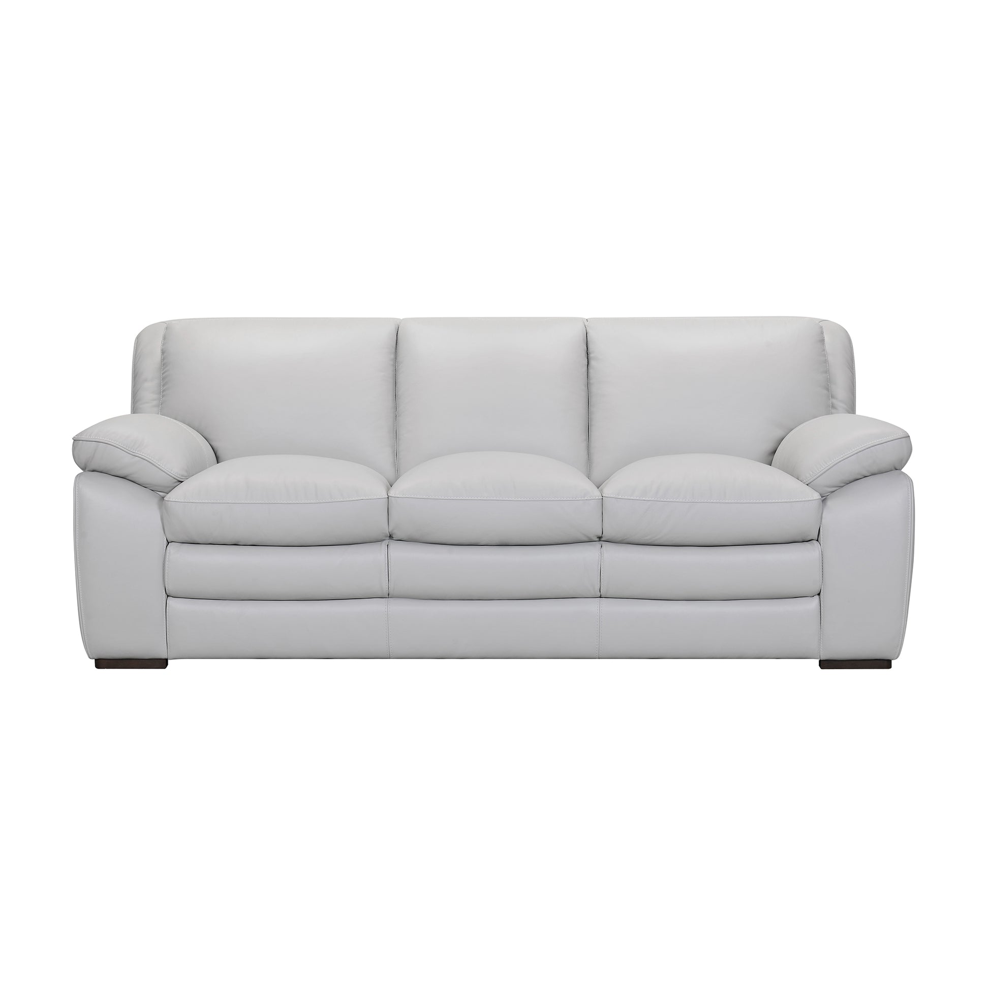 Leather Upholstered Sofa With Block Cushion Seat And Pillow Armrests, Gray Gray Leather 3 Seat