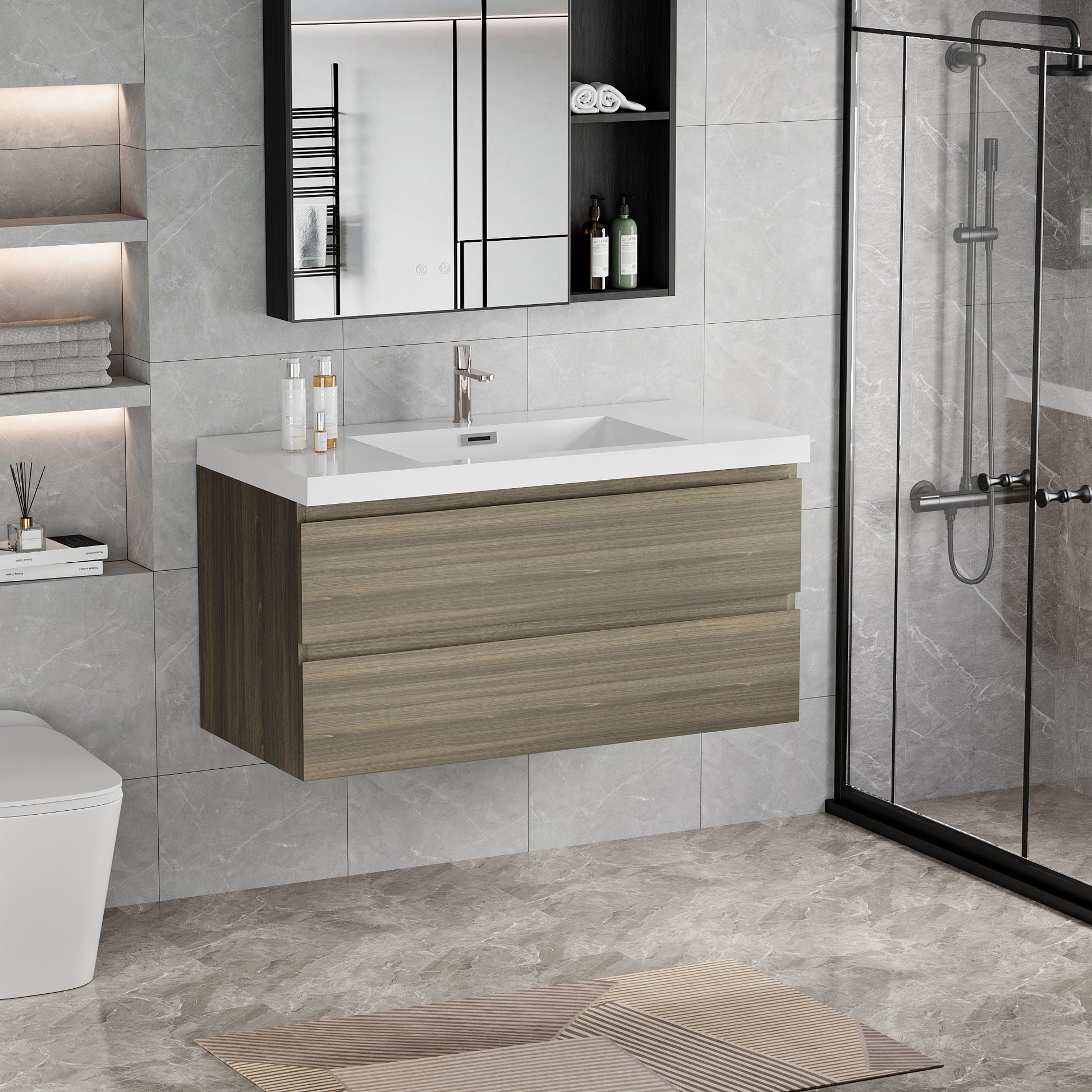 42" Floating Bathroom Vanity with Sink, Modern Wall 2-grey-bathroom-wall mounted-melamine