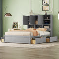 Queen Size Platform Bed With Storage Headboard And 4 Drawers, Gray Box Spring Not Required Queen Gray Wood Bedroom Bed Frame Solid Wood Mdf