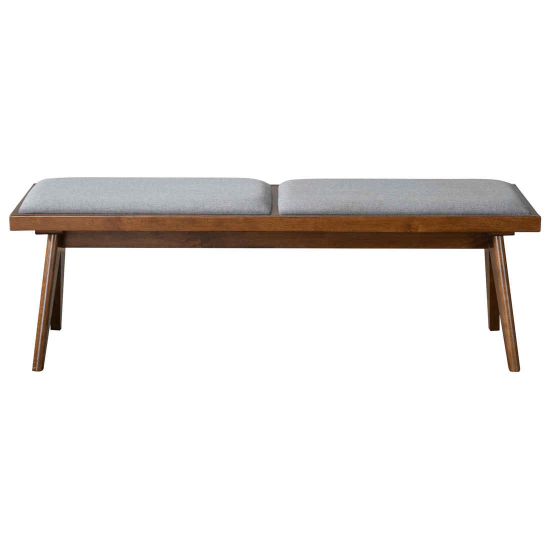 Keira Bench Grey Fabric Brown,Light Gray Brown Grey Mid Century Modern Rubberwood Foam Fabric,Solid Wood