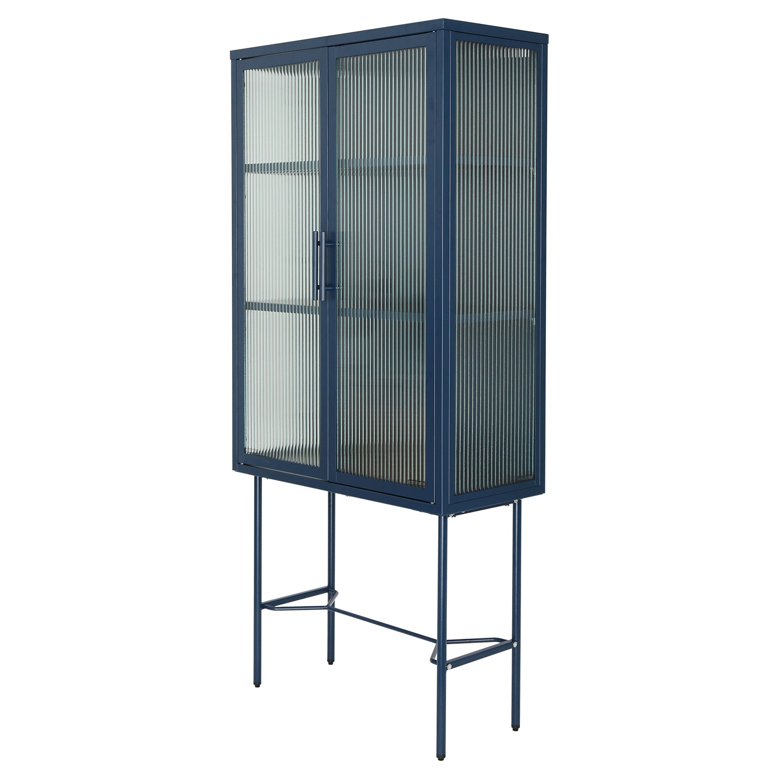 Elegant Floor Cabinet With 2 Glass Doors Living Room Display Cabinet With Adjustable Shelves Anti Tip Dust Free Easy Assembly Blue Color Old Sku:W68766570 Blue Steel