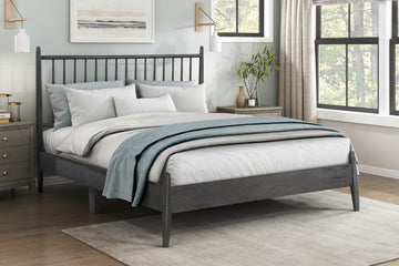 Mid Century Modern Design Full Platform Bed 1Pc Gray Finish Wooden Bedroom Furniture Vertical Slats Headboard, Bed In A Box Box Spring Not Required Full Gray Wood Bedroom Mid Century Modern Slat Beds Wood