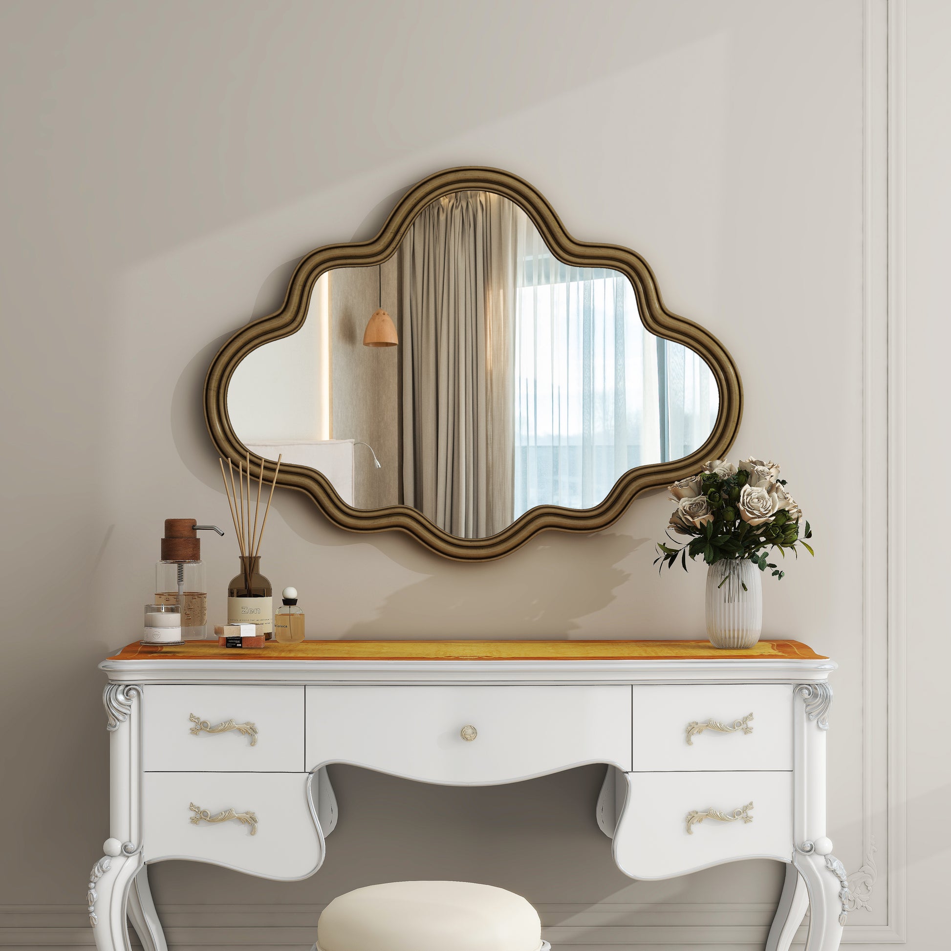 Cloud Shape Gold Wall Mirror Antique Gold Antique,Art Deco,Classic,Luxury,Vintage Mirror,Pu