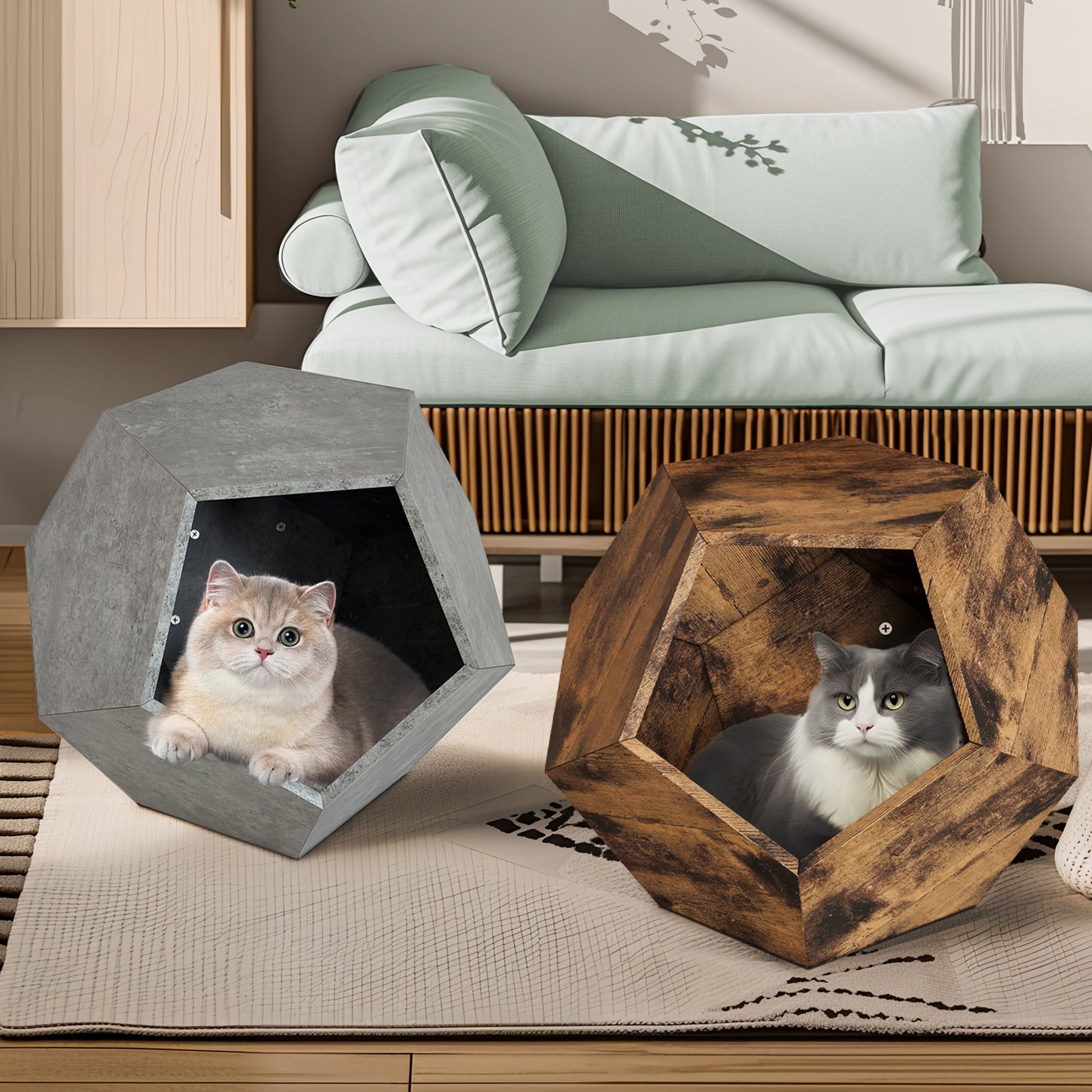 25.98'' Shaped Modern Pet Furniture Cat Kennel Side Table Mdf Multi Purpose Furniture Antique Wood Color Antique Brown Mdf