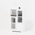 Wooden Floor Cabinet With 2 Glass Doors And 2 Storage Space,White ,Living Room Bathroom Entryway White White Mdf