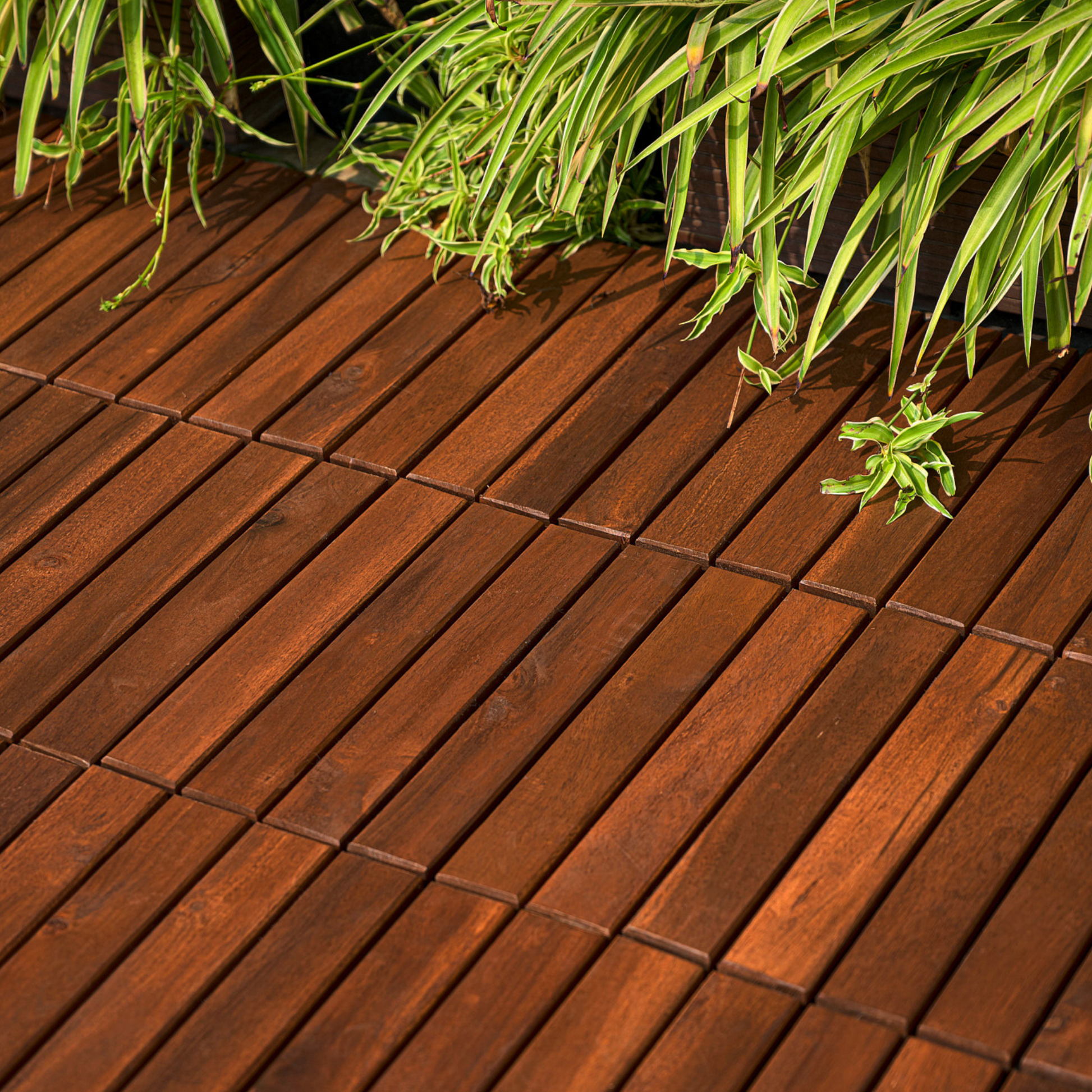 30 Pcs Interlocking Deck Tiles Striped Pattern, 12" X 12" Square Acacia Hardwood Outdoor Flooring For Patio, Bancony, Pool Side,.. Brown Garden & Outdoor American Design,American Traditional,Antique Solid Wood