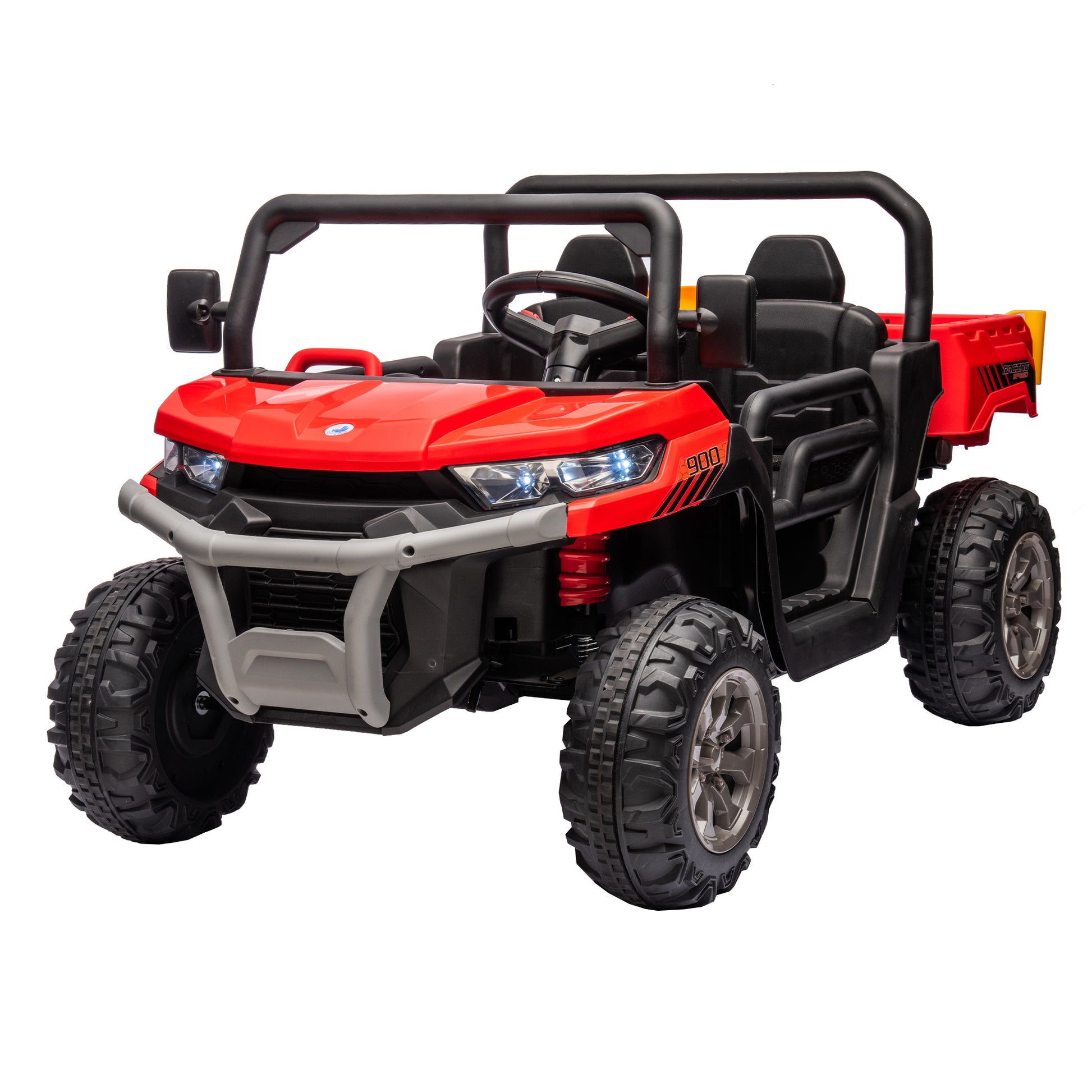 24V Ride On Truck 2 Seater Ride On Utv With 2X200W Motor Ride On Dump Truck With Dump Bed Shovel Ride On Car With Remote Control Electric Vehicle With Non Slip Tyre For Boys Girls Black Red Plastic