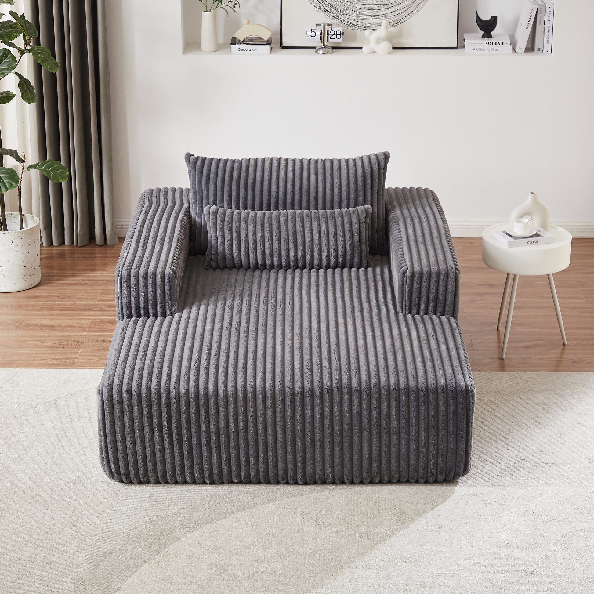 75 Inch Corduroy Sponge Sofa Lounge Chair,No Assembly Required,Fluffy Modern Sleeper Chair For Indoor Living Room Bedroom Grey Foam Corduroy 1 Seat