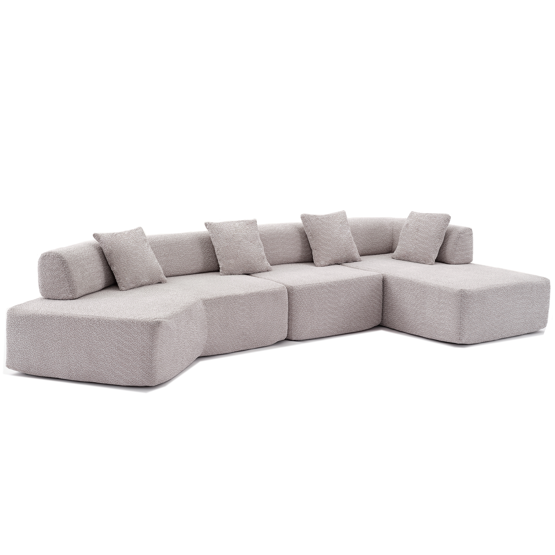 Arrived Modern Minimalist 140" L Shape Couch ,No Assembly Required,Boucle,Modular Sofa ,Couch With Chaise,Free Combination Foam Filled Sofa, 4 Seats, Gray Gray Polyester Primary Living Space Soft Modern Foam Polyester 4 Seat