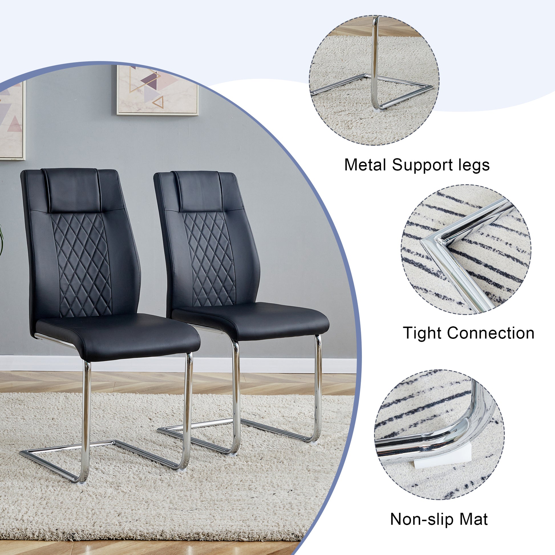 Table And Chair Set.Large Minimalist Rectangular Glass Dining Table For 6 8 With 0.39" Tempered Glass Tabletop And Silver Chrome Metal Legs.Paried With Comfortable Chairs With Pu Seats And Metal Legs. Silver Seats 8 Glass Metal
