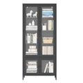 Large Metal Storage Cabinet Display Cabinet With 4 Glass Doors 5 Shelves Side Cabinet Bookcase Freestanding Cabinet For Bedroom Living Room Pantry Home Office Black, Reinforced Tempered Glass Freestanding 5 Or More Shelves Black Primary Living Space