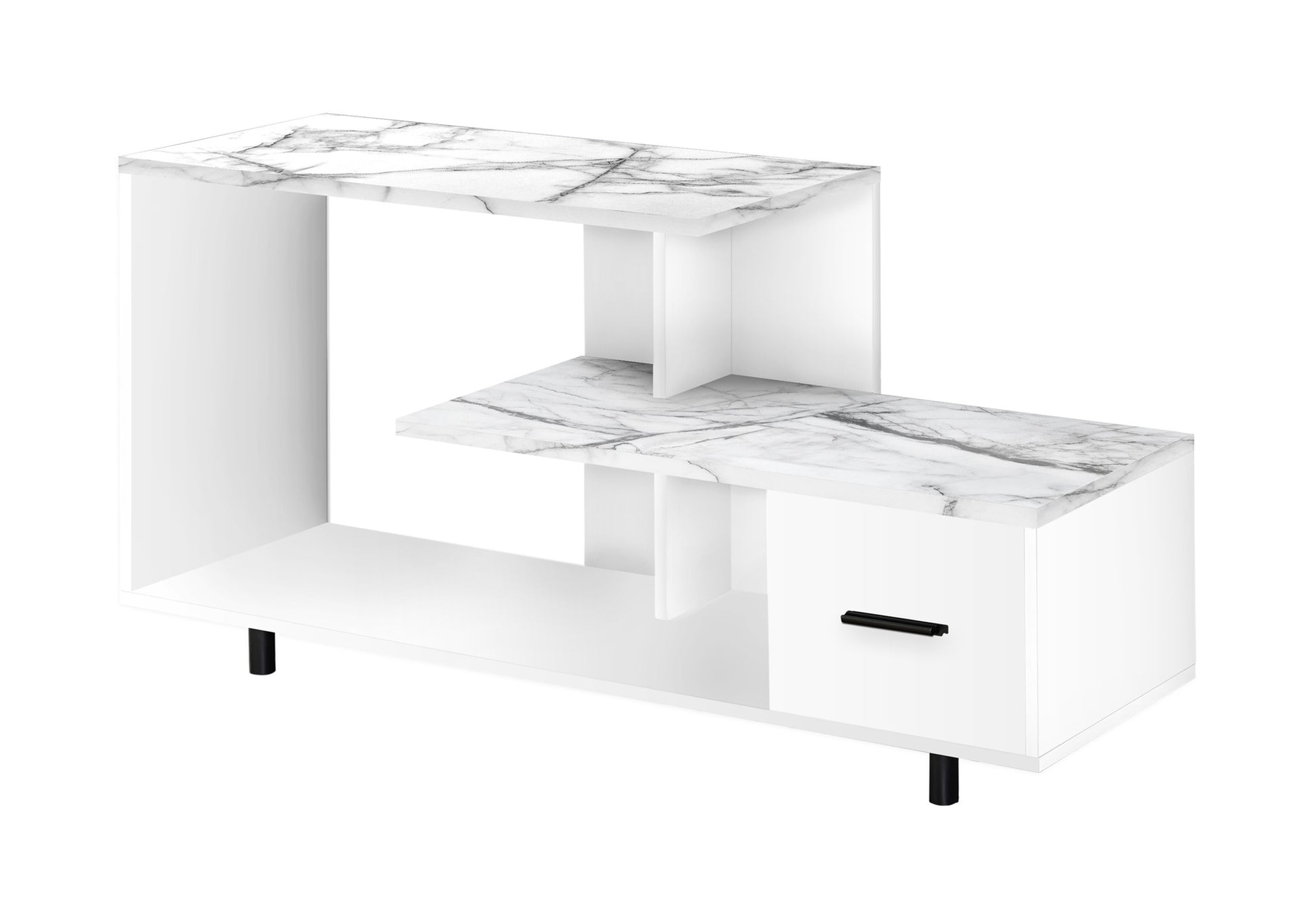 Tv Stand, 48 Inch, Console, Media Entertainment Center, Storage Drawer, Living Room, Bedroom, White Marble Look Laminate, Contemporary, Modern White 80 89 Inches Particle Board