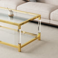 Modern Minimalist Style Gold Metal Frame With Acrylic Leg Coffee Table Cs 1195 Golden,Transparent Glass Acrylic