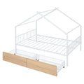 Full Size Metal House Bed With Two Drawers, White Full White Metal