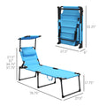 Outsunny 2 Pcs Outdoor Lounge Chair, Adjustable Backrest Folding Chaise Lounge, Cushioned Tanning Chair W Sunshade Roof & Pillow Headrest For Beach, Camping, Hiking, Light Blue Light Blue Steel