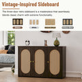 Retro 3 Door Sideboard With Large Storage Space Artificial Rattan Doors And Metal Handles, Accent Cabinet For Living Room And Hallway Brown Brown Particle Board Mdf