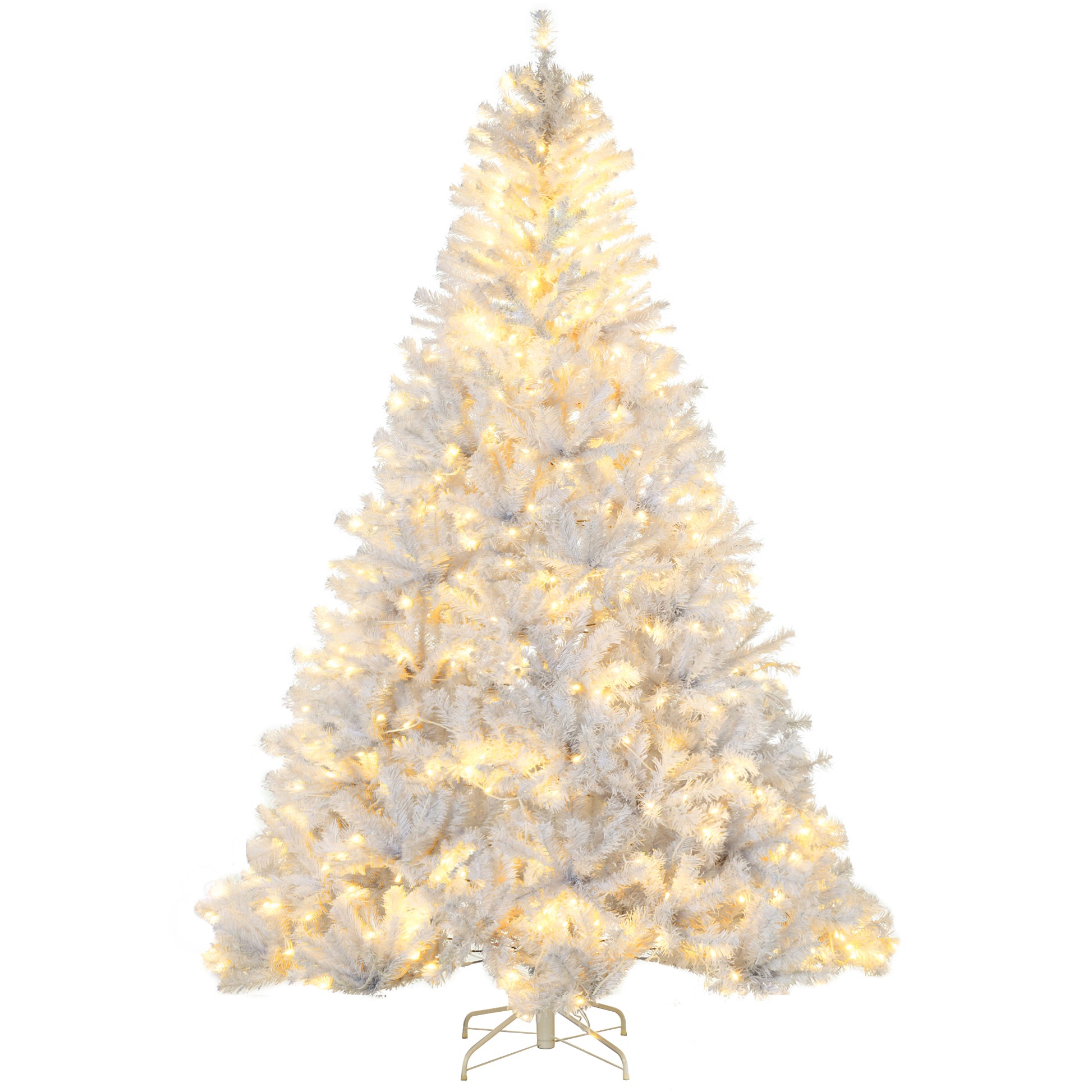 Homcom 7.5Ft Tall Prelit Artificial Christmas Tree Holiday D Cor With 1518 Branches, 500 Warm White Led Lights, Auto Open, White White Plastic