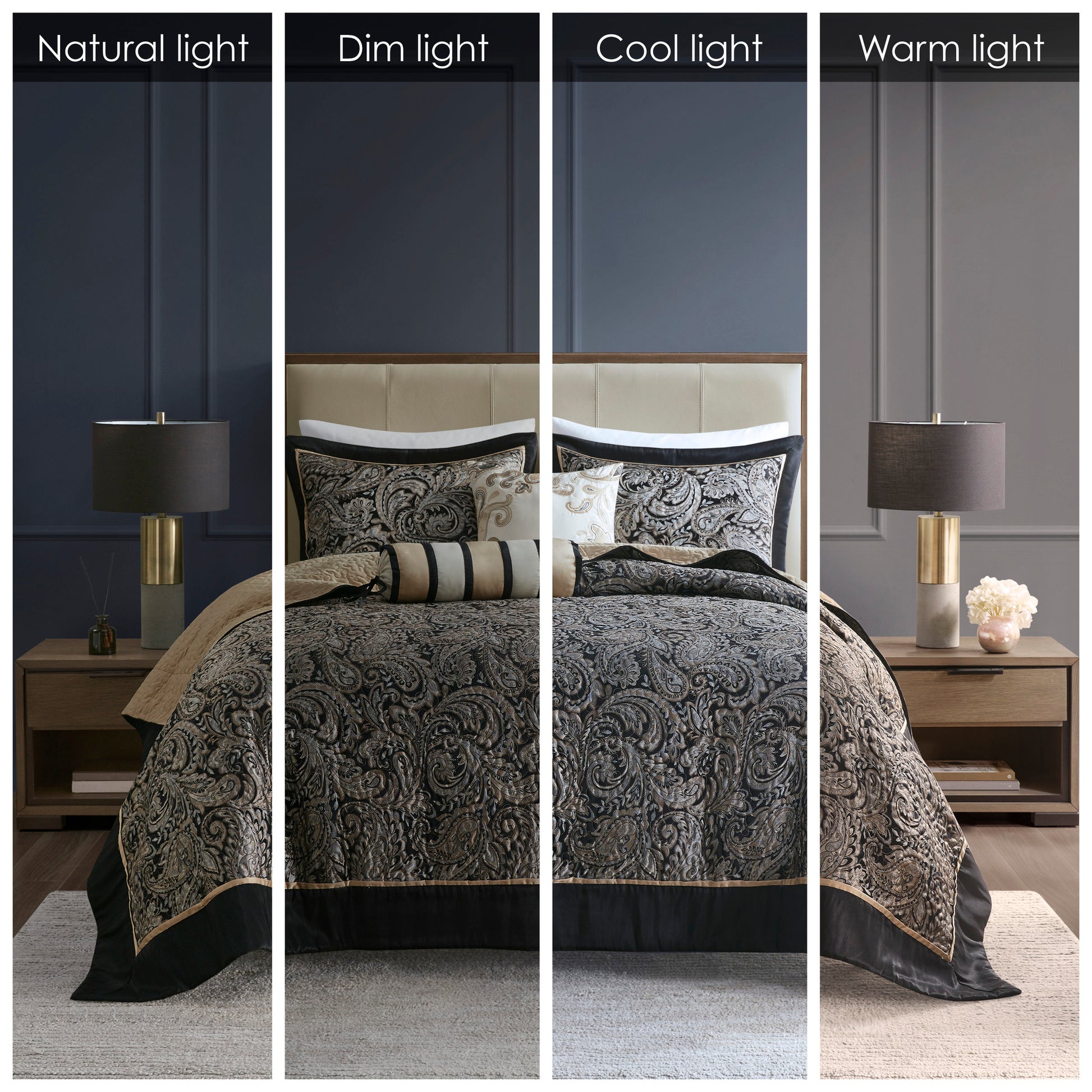 5 Piece Jacquard Bedspread Set With Throw Pillows Black King King Black Cotton