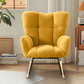 Teddy Fabric Rocking Chair, Modern Rocking Accent Chair For Nursery, Living Room, Bedroom, Yellow Metal Yellow Bedroom Foam Modern Rocking Chairs Foam Wood Metal