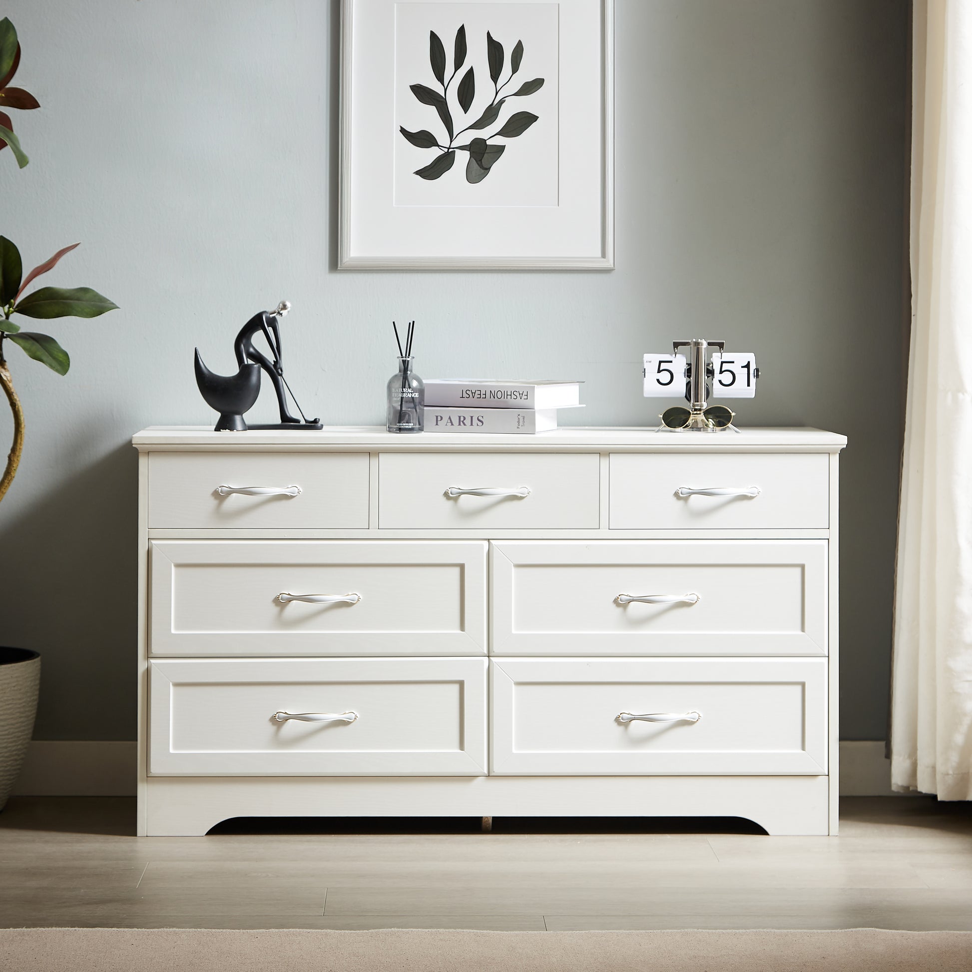 Modern 3 Drawer Bedroom Chest Of Drawers With 7 Drawers Dresser, Clothes Organizer Metal Pulls For Living Room, Bedroom, Hallway, White, 47.6 L X 15.7 W X 26.6 H 5 Or More Drawers White White Drawers Included Particle Board Mdf