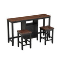 Farmhouse Rustic 3 Piece Counter Height Wood Dining Table Set With Cabinet,2 Storage Drawers And 2 Stools For Small Places,Black Cherry Wood Wood Cherry Seats 2 Wood Dining Room Farmhouse Rubberwood Rectangular Foam Solid Wood