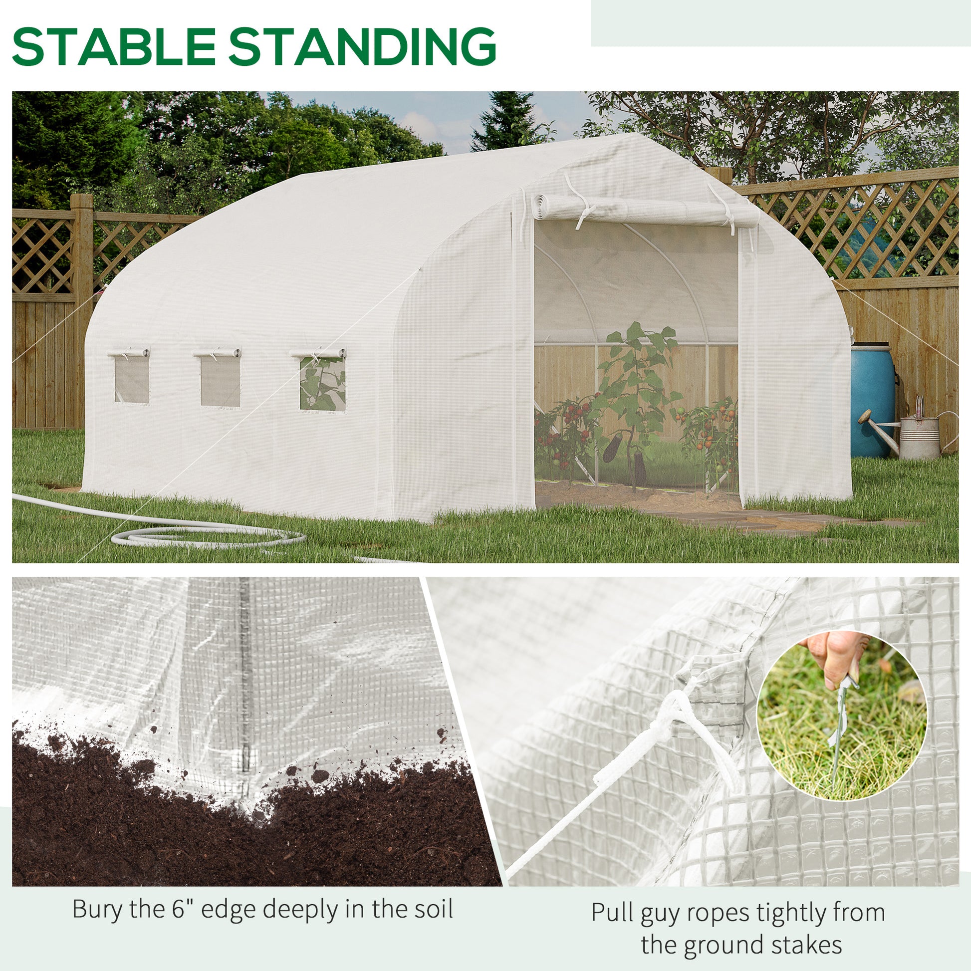 Outsunny 11.5' X 10' X 6.5' Walk In Tunnel Greenhouse, Green House With Zippered Mesh Door, 7 Mesh Windows & Roll Up Sidewalls, Upgraded Gardening Plant Hot House With Galvanized Steel Hoops, White White Steel