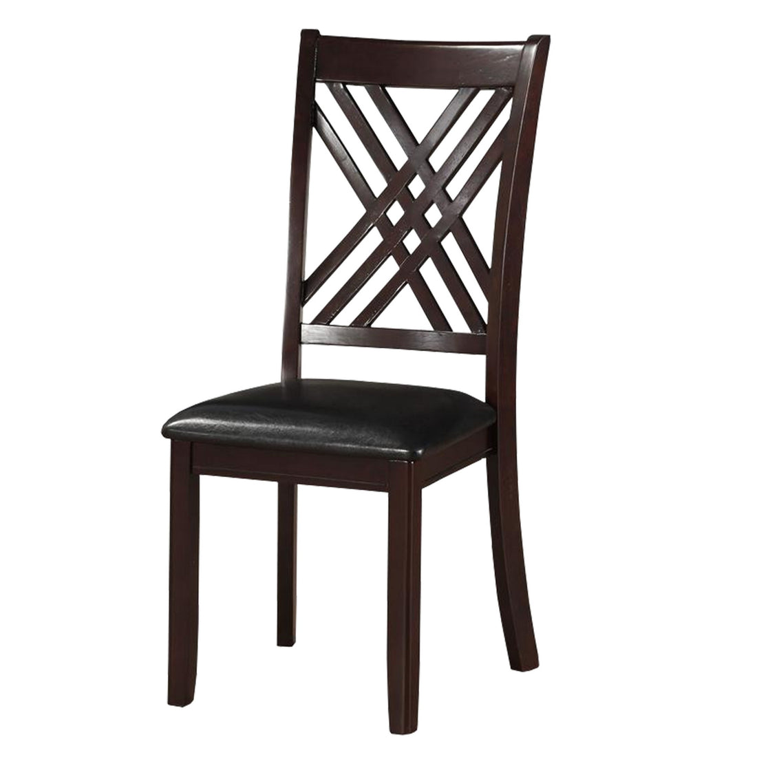 Dining Chair, Vegan Faux Leather, Cross Lattice, Set Of 2, Black Black Solid Wood