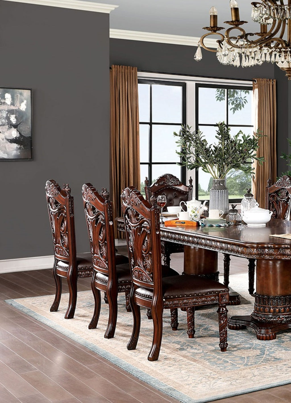 Traditional 2Pcs Side Chairs Brown Cherryseats Faux Wood Carved Details Formal Solid Wood Dining Room Furniture Brown,Dark Brown Brown Dining Room Luxury,Traditional,Vintage Dining Chairs Rubberwood