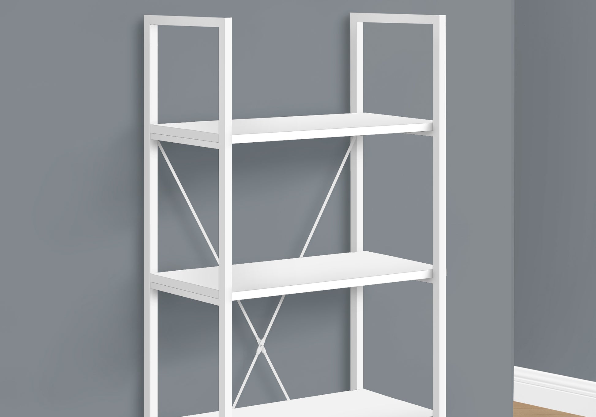 Bookshelf, Bookcase, 4 Tier, 48"H, Office, Bedroom, White Laminate, White Metal, Contemporary, Modern White Particle Board