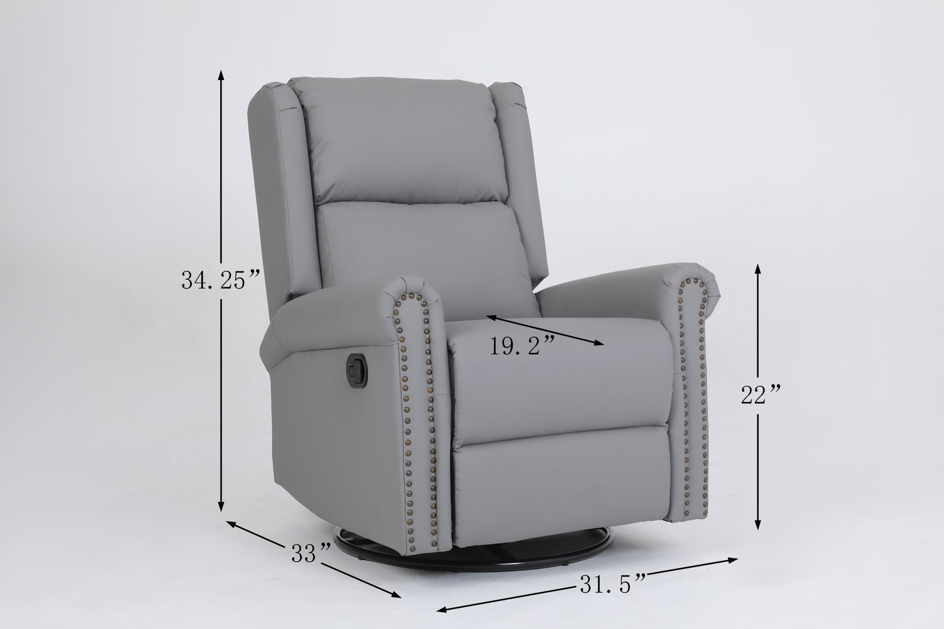 360 Degree Swivel Upholstered Manual Recliner With Trims For Living Room, Grey Gray Wood Primary Living Space Soft Handle Pu