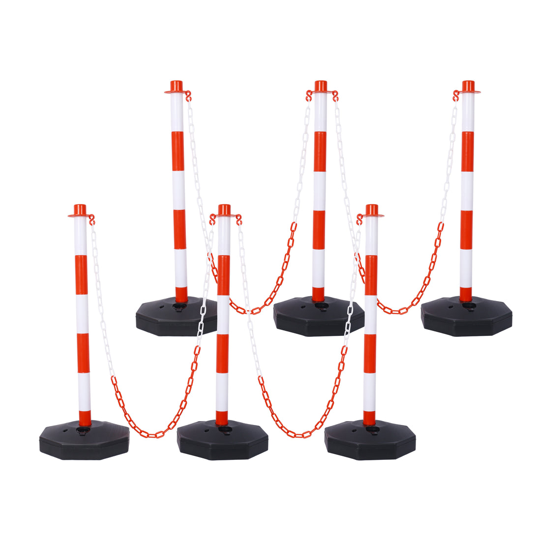 6 Pack Traffic Delineator Post Cones With Fillable Base, Adjustable Plastic Safety Barrier With 5Ft Plastic Chain, Outdoor And Indoor Crowd Control Stanchion For Traffic Control And Warning W R White Red Plastic