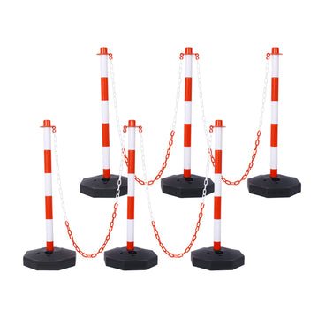 6 Pack Traffic Delineator Post Cones With Fillable Base, Adjustable Plastic Safety Barrier With 5Ft Plastic Chain, Outdoor And Indoor Crowd Control Stanchion For Traffic Control And Warning W R White Red Plastic