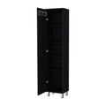 Lawen Tall Storage Cabinet, Single Door, 3 Broom Hangers Black Contemporary Particle Board Melamine