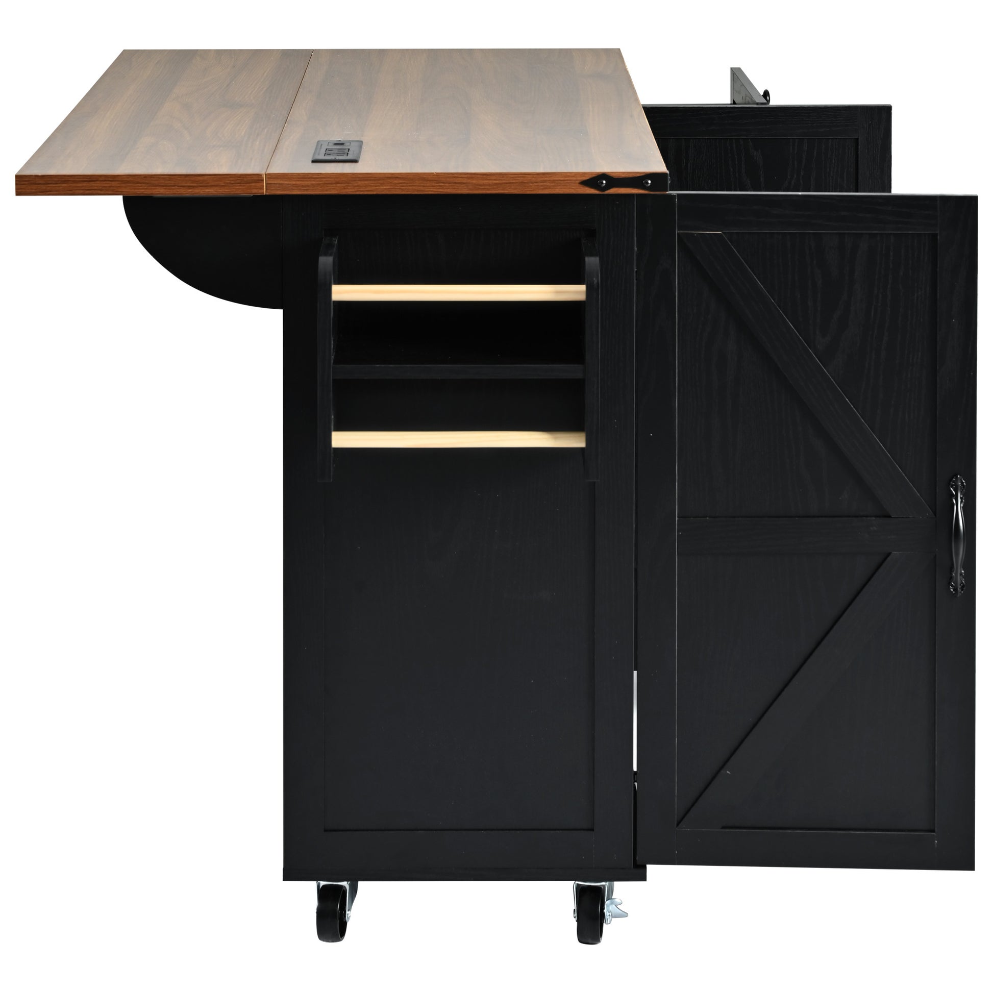 K&K 54.5" Farmhouse Kitchen Island With Power Outlet, Kitchen Storage Island With Internal Storage Rack, Drop Leaf, Spice Rack, Rolling Kitchen Cart On Wheels, For Home, Kitchen And Dining