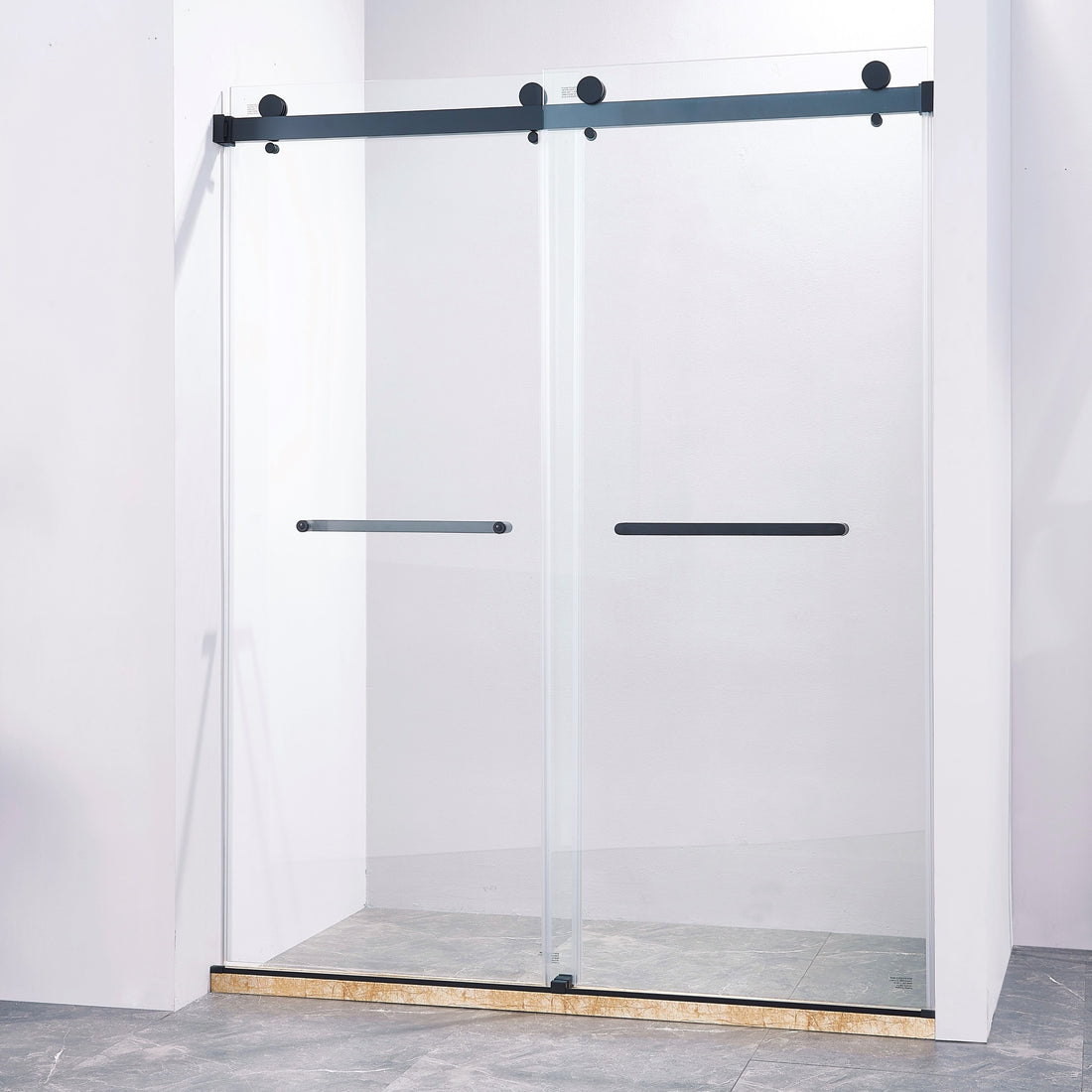 56 60"W X 75"H Frameless Double Sliding Shower Door, 304 Stainless Steel In Matte Black, 5 16" 8Mm Thick Sgcc Tempered Clear Glass. Matte Black Bathroom Classic,Luxury,Modern Glass Stainless Steel