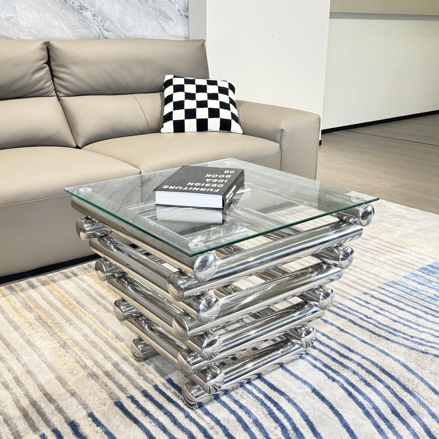 Silver Stainless Steel Singer Layer Thickened Clear Tempered Glass Coffee Table For Bed Room, Living Room Clear,Silver Modern Open Storage Square Stainless Steel,Tempered Glass