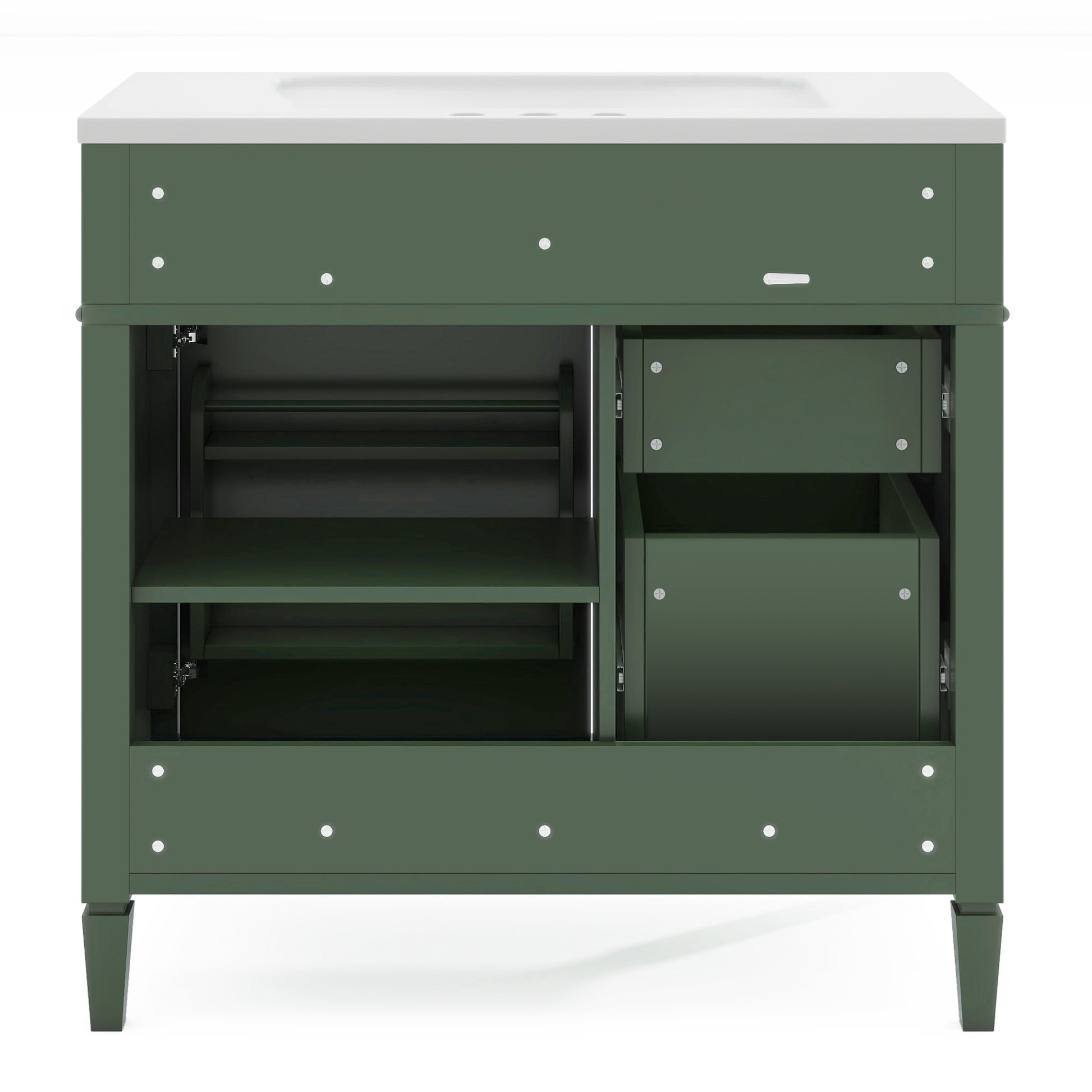 36'' Bathroom Vanity With Top Sink, Modern Bathroom Storage Cabinet With 2 Drawers And A Tip Out Drawer, Single Sink Bathroom Vanity 3 Green 1 1 Adjustable Hinges Bathroom Freestanding Solid Wood Mdf Resin Painted