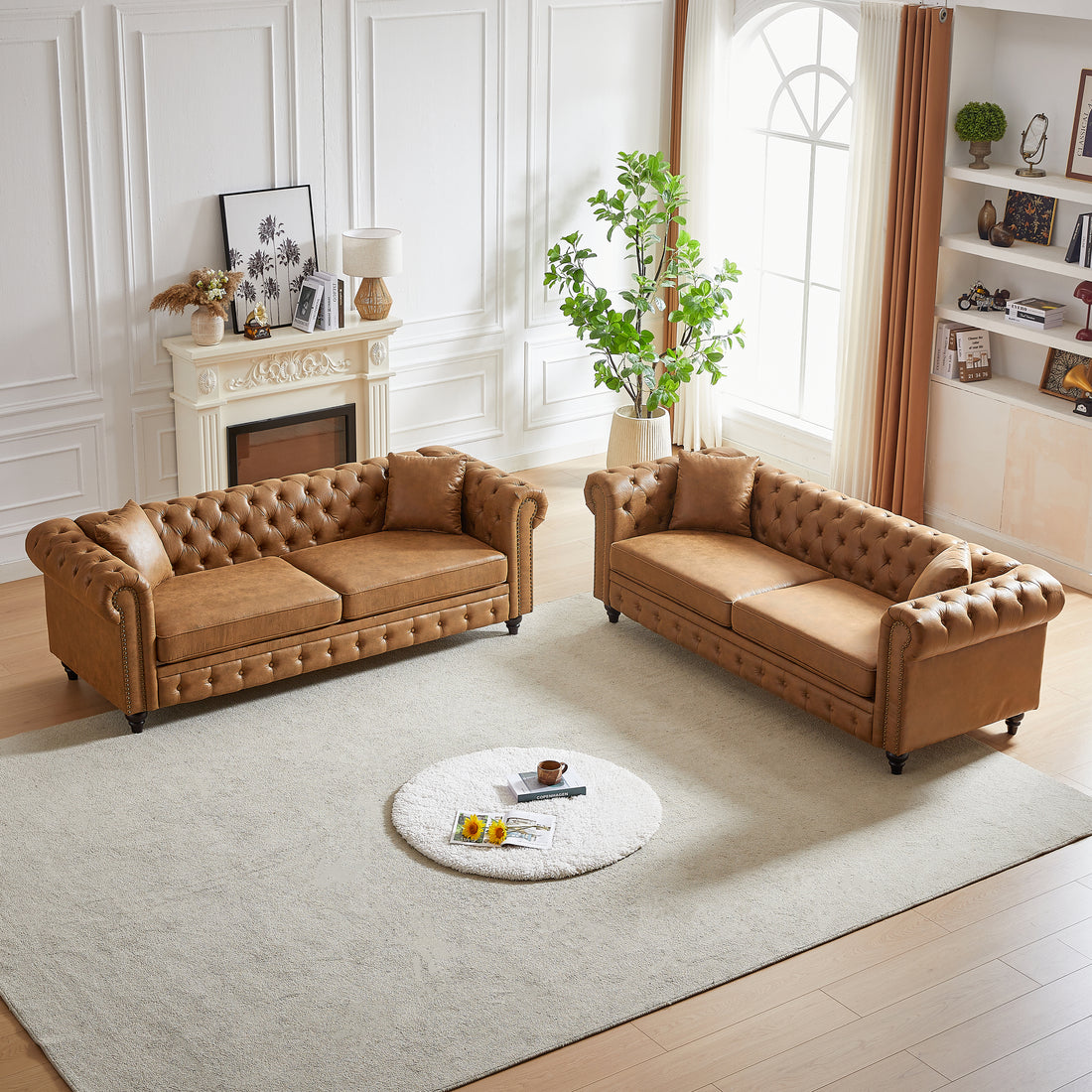 Fx 3 Seats 3 Seats Combo Sofa Modern Living Room Sofa With Solid Wood Frame And Wooden Feet, 4 Cushions, Apartment Sofa Furniture For Living Room, Living Room, Office Brown Wood Pine Foam Fabric 6 Seat