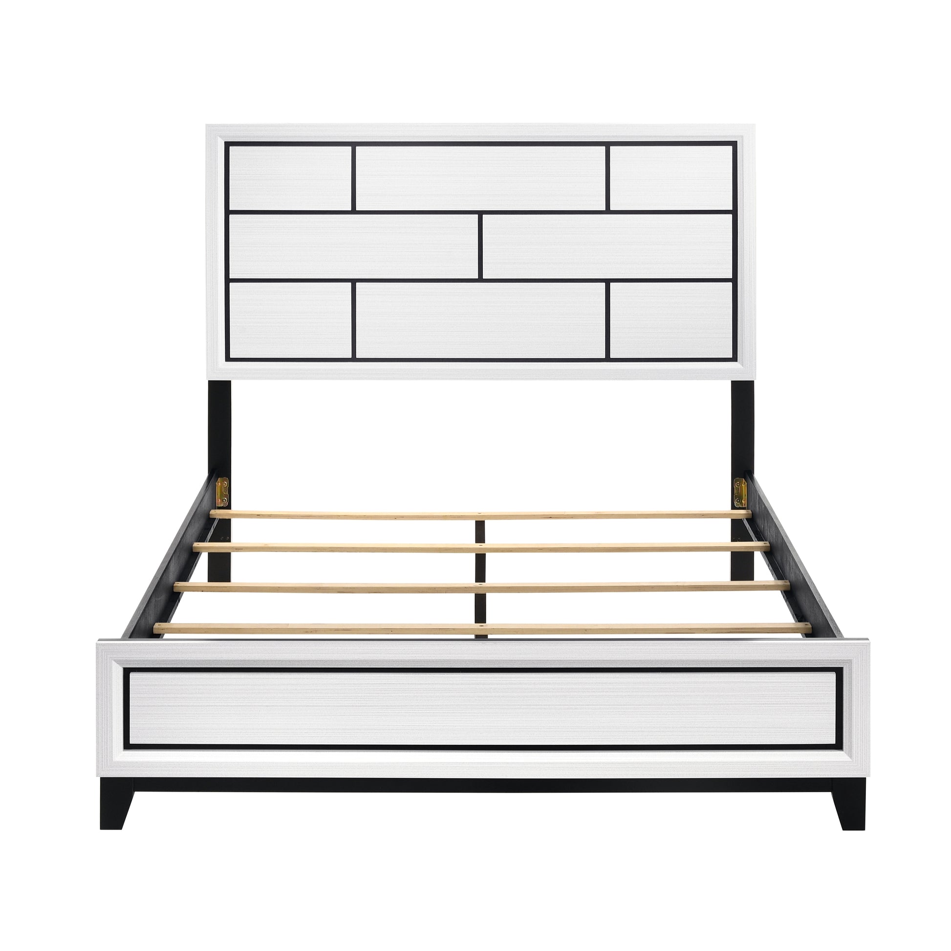 Modern Contemporary White Finish California King Bed 1Pc Wooden Bedroom Furniture Black Line Design Box Spring Required California King White Wood Bedroom Wood